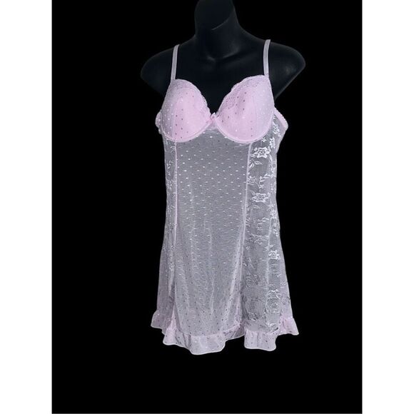 Vintage RARE Lacey 70s? Nightgown baby Pink size large Lace Nylon - Picture 1 of 6